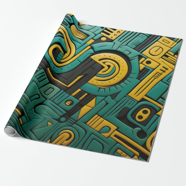 African Ankara Emerald Matrix Geschenkpapier (Ungerollt)