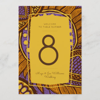 African Ankara Lila Gold Floral Tischnummer