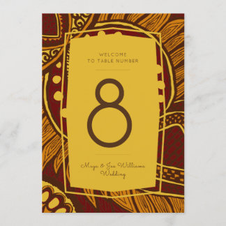 African Ankara Maroon Gold Floral Tischnummer