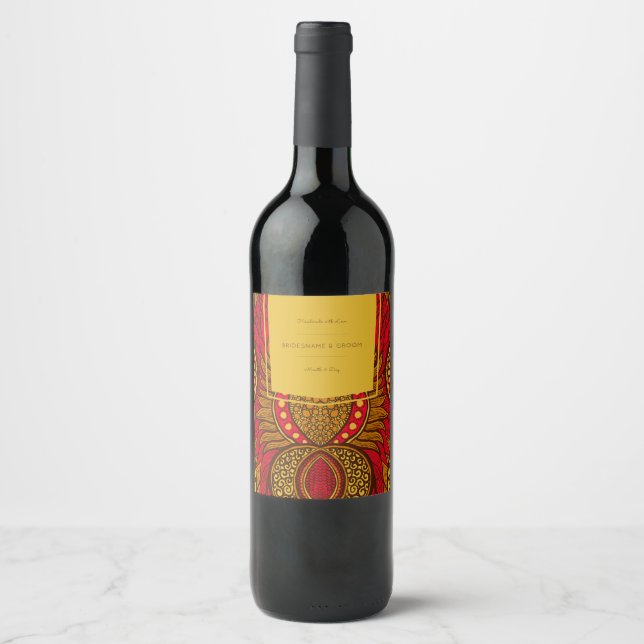 African Ankara Red Floral Wine Label Weinetikett (Vorderseite)