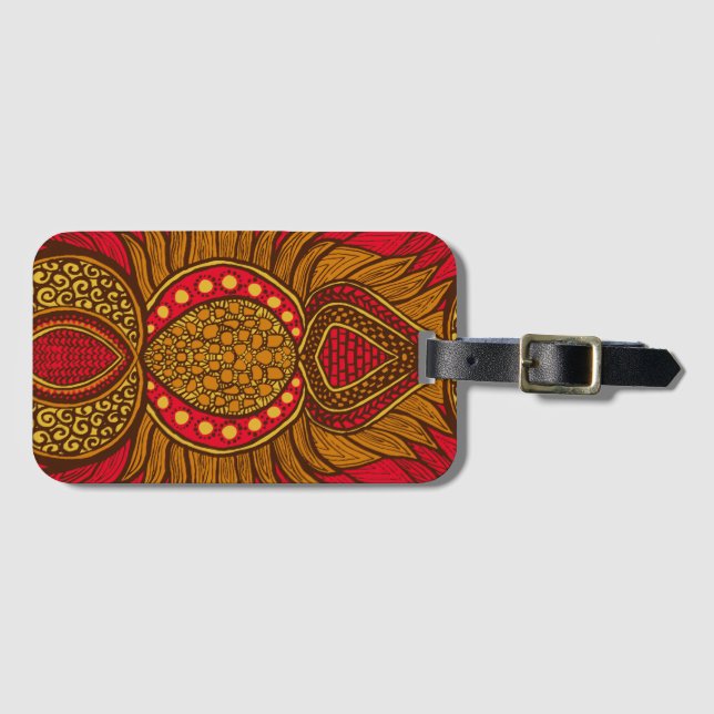 African Ankara Red & Gold Floral Gepäckanhänger (Vorderseite (Horizontal))
