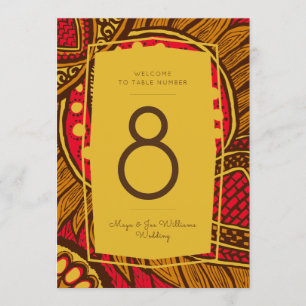African Ankara Red Gold Floral Tischnummer