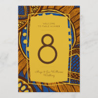 African Ankara Royal Blue Gold Floral Tischnummer