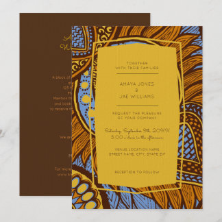 African Ankara Sky Blue Floral Wedding Einladung