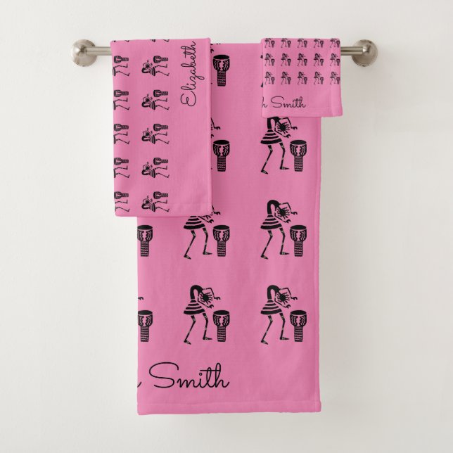 African Art, Happy Djembe Drum Player Badhandtuch Set (Insitu)