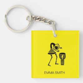 African Art, Niedlich Silhouette Music Girl Schlüsselanhänger