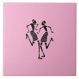 African Art Silhouette Dancers Modern Pink Fliese