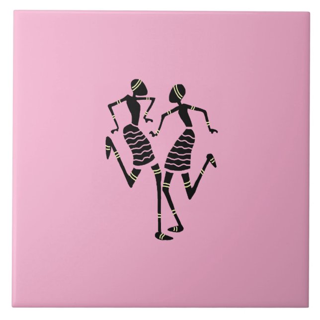 African Art Silhouette Dancers Modern Pink Fliese (Vorderseite)