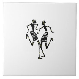 African Art Silhouette Dancers White Fliese