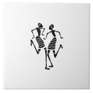 African Art Silhouette Dancers White Fliese