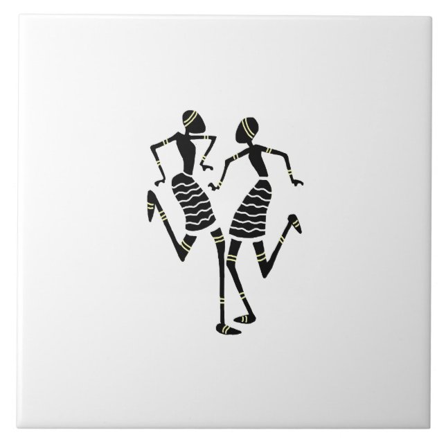 African Art Silhouette Dancers White Fliese (Vorderseite)