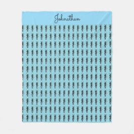 African Art, Silhouette Gitarrist Pattern Blau Fleecedecke