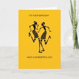 African Art Silhouette Joy Dance Orange Birthday Karte