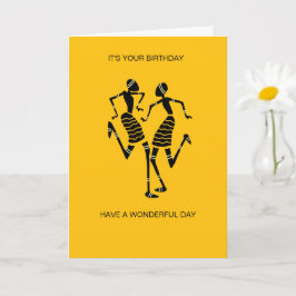 African Art Silhouette Joy Dance Orange Birthday Karte