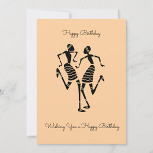 African Art Silhouette Joy Dance Orange Birthday Karte