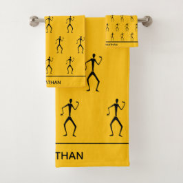 African Art, Stick Man Silhouette tanzt Muster Badhandtuch Set