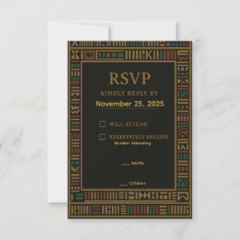 African Birthday Gold Kente RSVP Card Karte