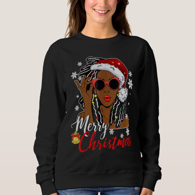 African Black Girl Christmas Santa Claus Merry Chr Sweatshirt (Vorderseite)