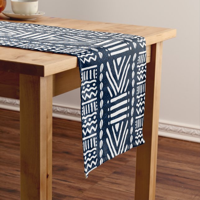 African Blue Denim Bogolan Table Runner Kurzer Tischläufer (Beispiel)
