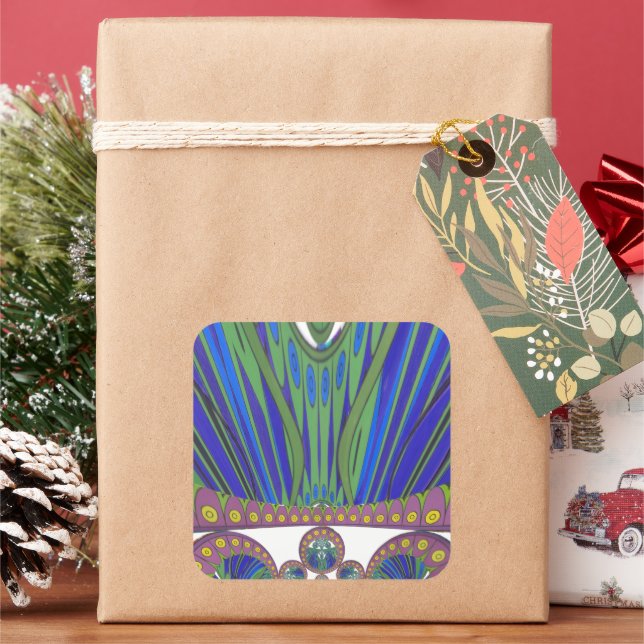 African Blue Lila Decoration Art Design Print Quadratischer Aufkleber (Feiertag)