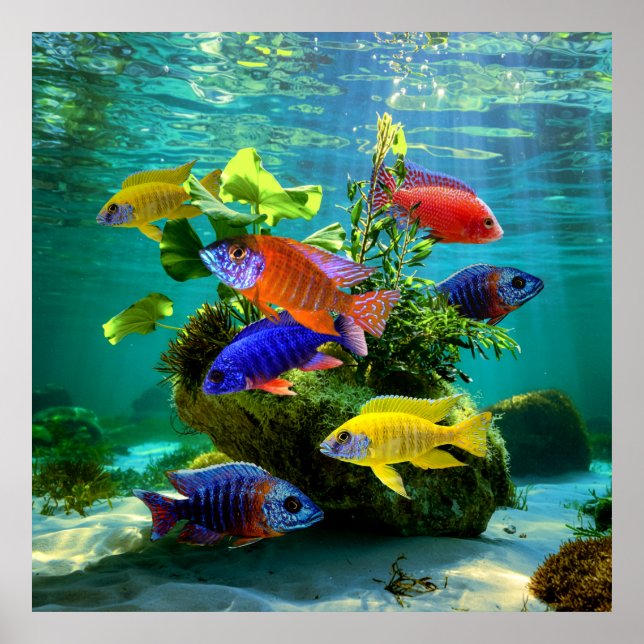 African Cichlids Peacock Cichlid Aquarium Art Poster (Vorne)