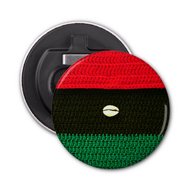 African Cowrie Muschel Red Black Green Crochet Pri Flaschenöffner (Vorderseite)