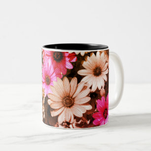 African Daisy Blume Art in Schwarz und Weiß Zweifarbige Tasse
