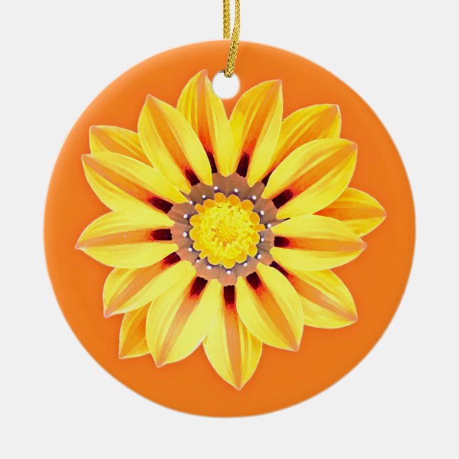 African Daisy / Gazania - Orange und Gelb Keramik Ornament (Vorne)