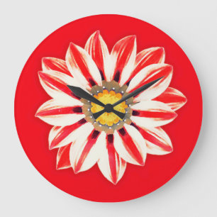 African Daisy / Gazania - Rot und Weiß gestreift Große Wanduhr