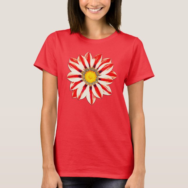 African Daisy / Gazania - Rot und Weiß gestreift T-Shirt (Vorderseite)