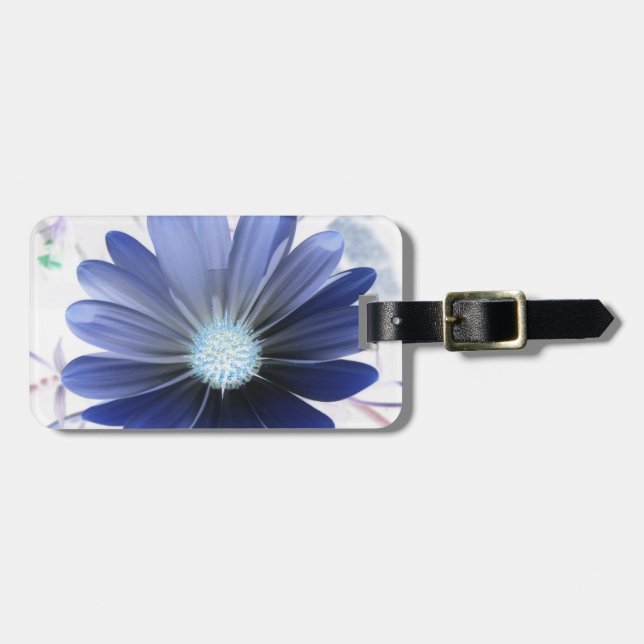 African Daisy Glows Blue Custom Luggage Tag Gepäckanhänger (Vorderseite horizontal)