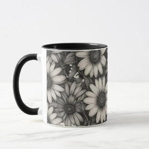 African Daisy Graustufen zeichnend Tasse