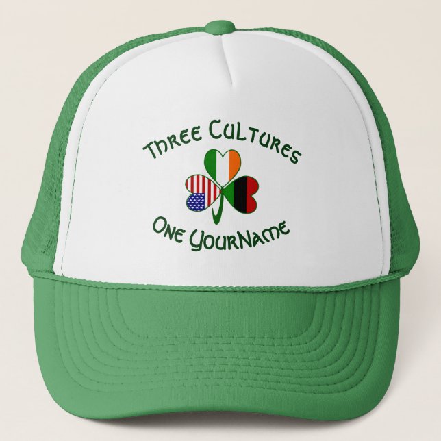 African Diaspora Ireland USA Shamrock Personalize Truckerkappe (Vorderseite)