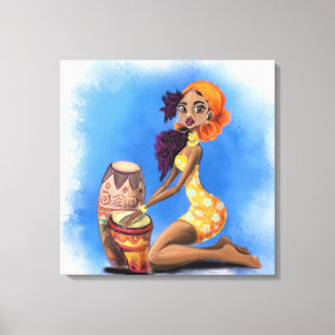African Drummer Girl Canvas Print - Music Party Leinwanddruck
