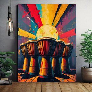 African Drums Wall Art - Bold Abstrakt Music Print Leinwanddruck