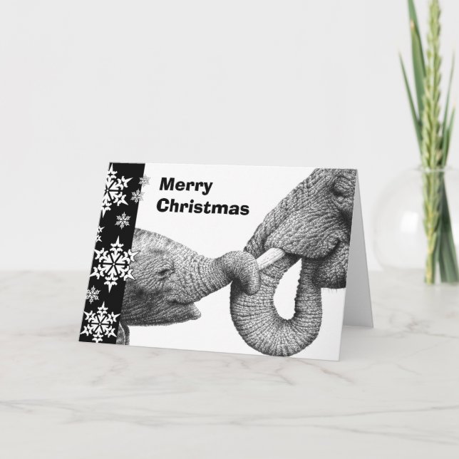 African Elephant & Calf Christmas Card Feiertagskarte (Vorderseite)
