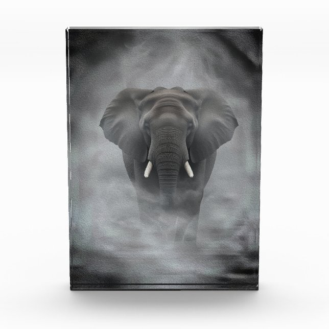 African Elephant in Misty Fog Serene Impasto Fotoblock (Vorderseite)