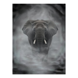 African Elephant in Misty Fog Serene Impasto Poster