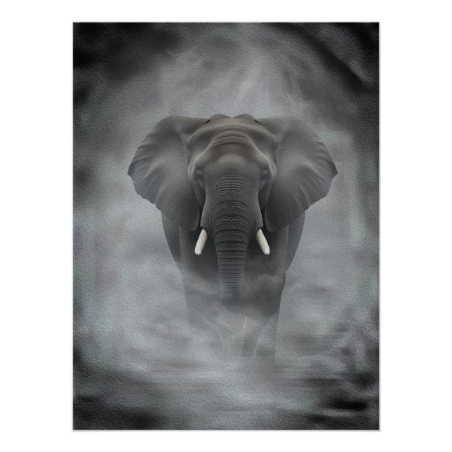 African Elephant in Misty Fog Serene Impasto Poster (Vorderseite)