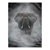 African Elephant in Misty Fog Serene Impasto
