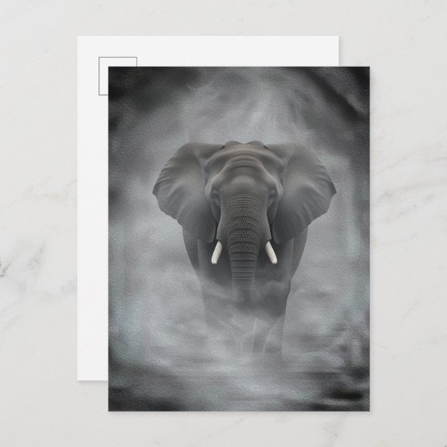 African Elephant in Misty Fog Serene Impasto Postkarte (Vorne/Hinten)