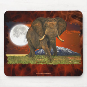 African Elephant & Savannah Moon Art Design Mousepad