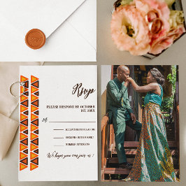 African Ethnic Seamless Texture Border Wedding RSVP Karte