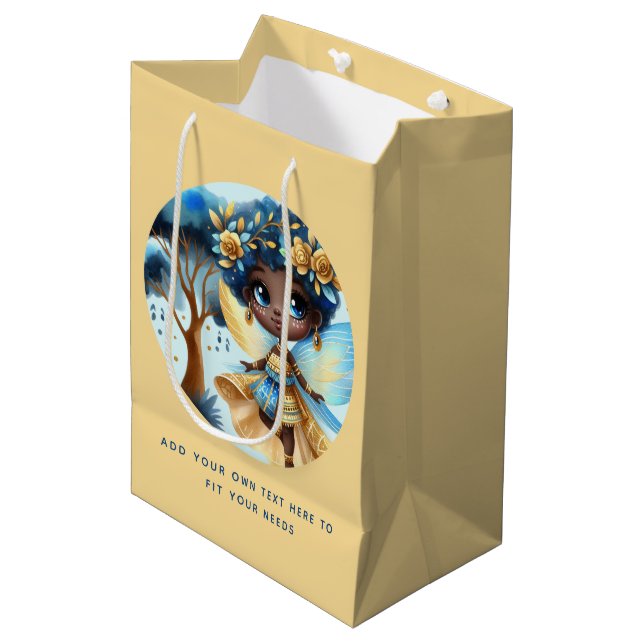 African Fairy Birthday Aquamarin Gold Pink Princes Mittlere Geschenktüte (Vorderseite Schrägansicht)