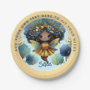 African Fairy Birthday Aquamarin Gold Pink Princes Pappteller