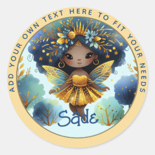 African Fairy Birthday Aquamarin Gold Pink Princes Runder Aufkleber
