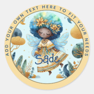 African Fairy Birthday Aquamarin Gold Pink Princes Runder Aufkleber