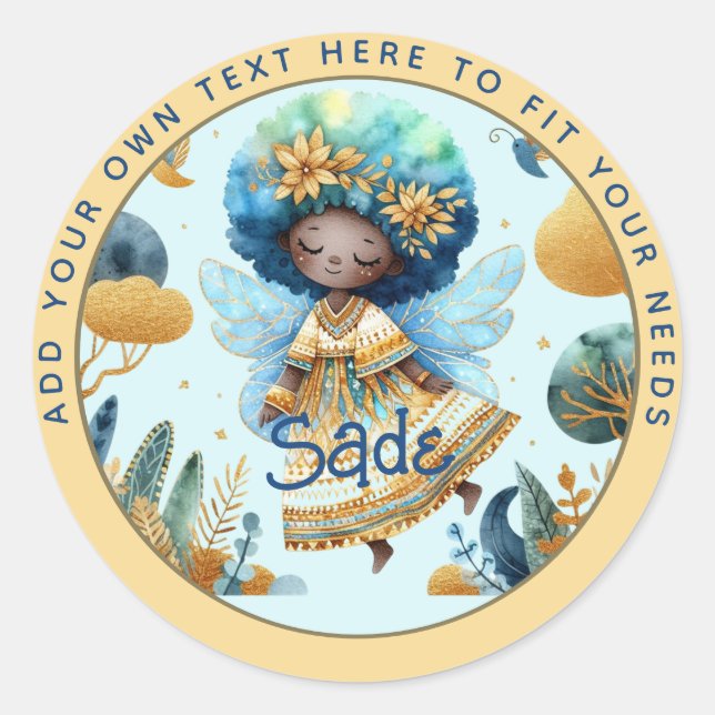 African Fairy Birthday Aquamarin Gold Pink Princes Runder Aufkleber (Vorderseite)