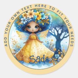 African Fairy Birthday Aquamarin Gold Pink Princes Runder Aufkleber
