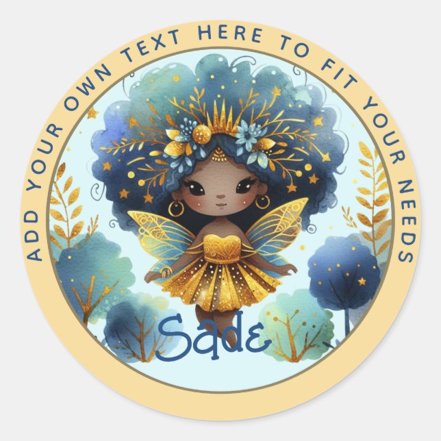 African Fairy Birthday Aquamarin Gold Pink Princes Runder Aufkleber (Vorderseite)